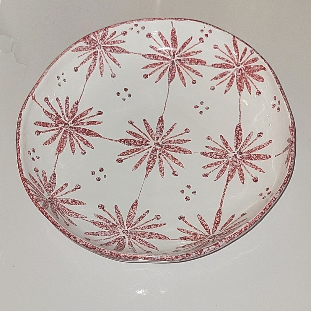 Vietri Large Shallow serving Bowl Red White Great for Christmas EUC Italian Made